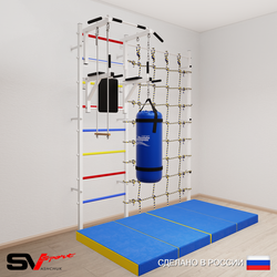 Шведская стенка Sv Sport 57360 (Турник стандарт/Брусья/Трапеция/Цепь/Мешок 22кг/Мат 2м/Канатный лаз)