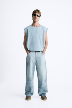 ZARA ДЖИНСОВЫЙ ТОП БЕЗ РУКАВОВ, ГОЛУБОЙ