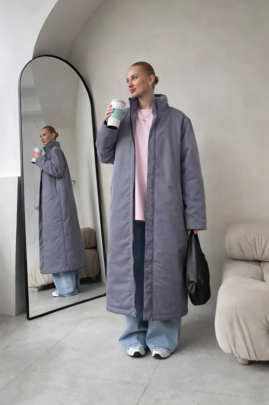 Пальто женское демисезонное "Ливерпуль" серый