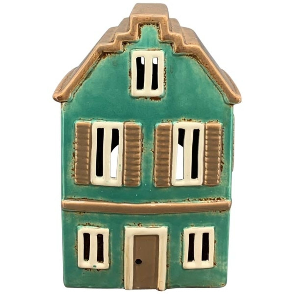 Подсвечник "Голландский домик" бирюза 13x9x19,5см