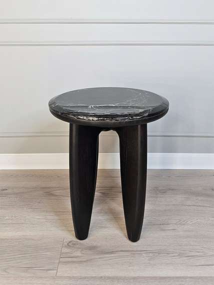 Журнальный столик SC-12, Ø50х48 см, черный мрамор, дерево