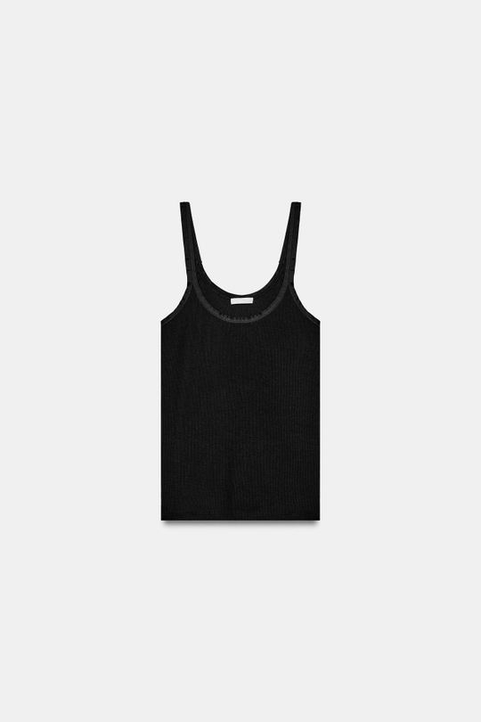 ZARA МАЙКА В РУБЧИК, ЧЕРНЫЙ