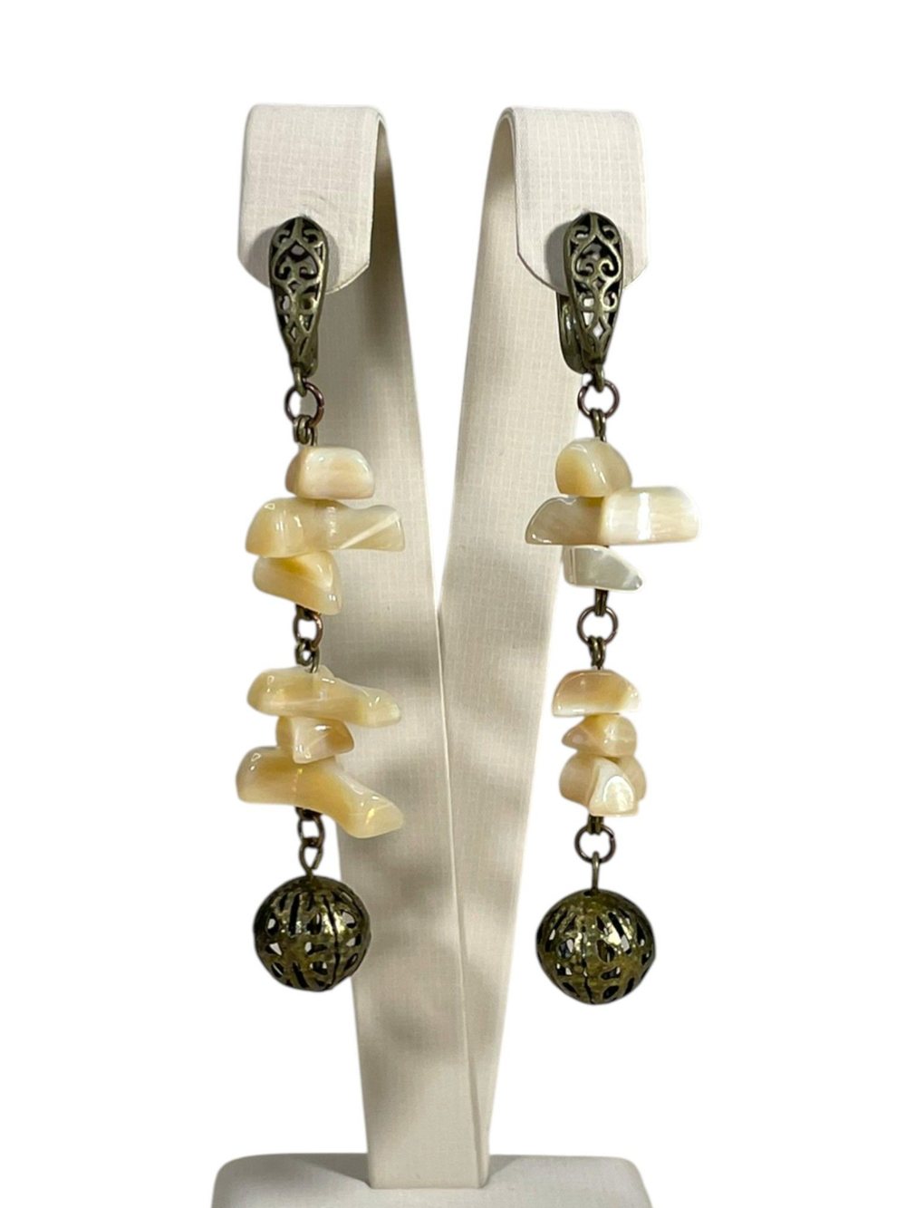 Серьги Nafael с перламутром длинные, бронза