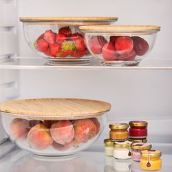 Набор из 4-х стеклянных мисок Eco Store с крышками из бамбука