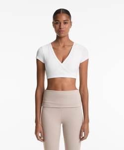 Oysho Топ с перекрестными деталями из смесового модала в рубчик, белый