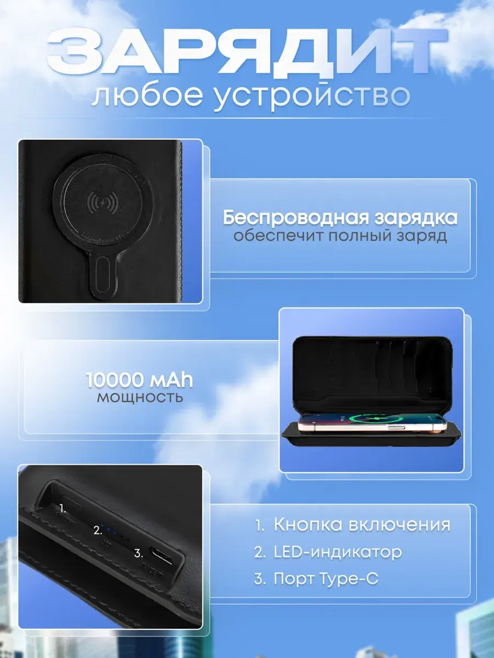 Картхолдер Wallet Power bank 10000mAh / Кошелек-аккумулятор ZS-PB-037