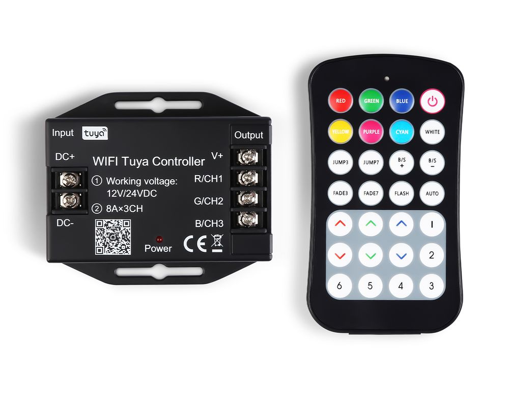 Контроллер WIFI Tuya для светодиодных лент RGB c радио пультом 2.4G 24A 12V 288W/ 24V 576W GS11551 (CR2025)