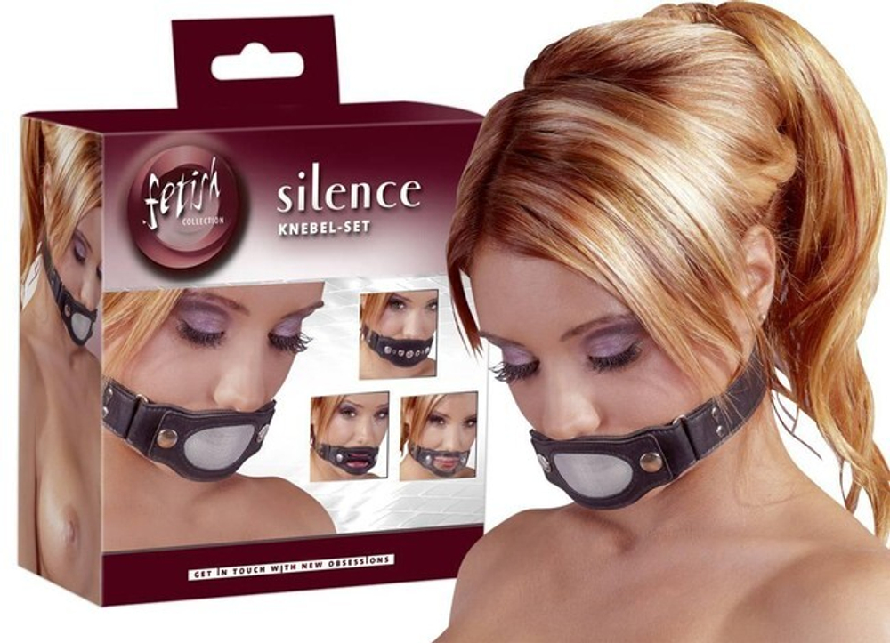 Кляп с четырьмя сменными заглушками для рта Silence Knebel Set (Цвет: черный)