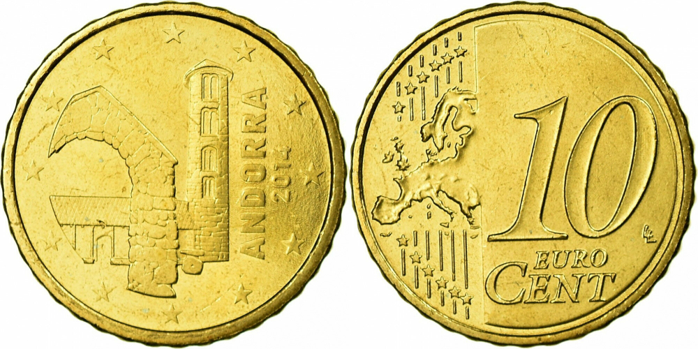 Андорра 10 евроцентов, 2014-2022 UNC