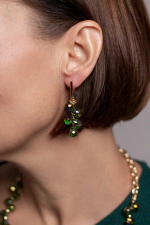 Серьги "Деора" серо-зеленый чешский хрусталь, оттенок золото