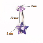 Украшение для пирсинга пупка "Звезда" с фиолетовыми кристаллами. Медицинская сталь