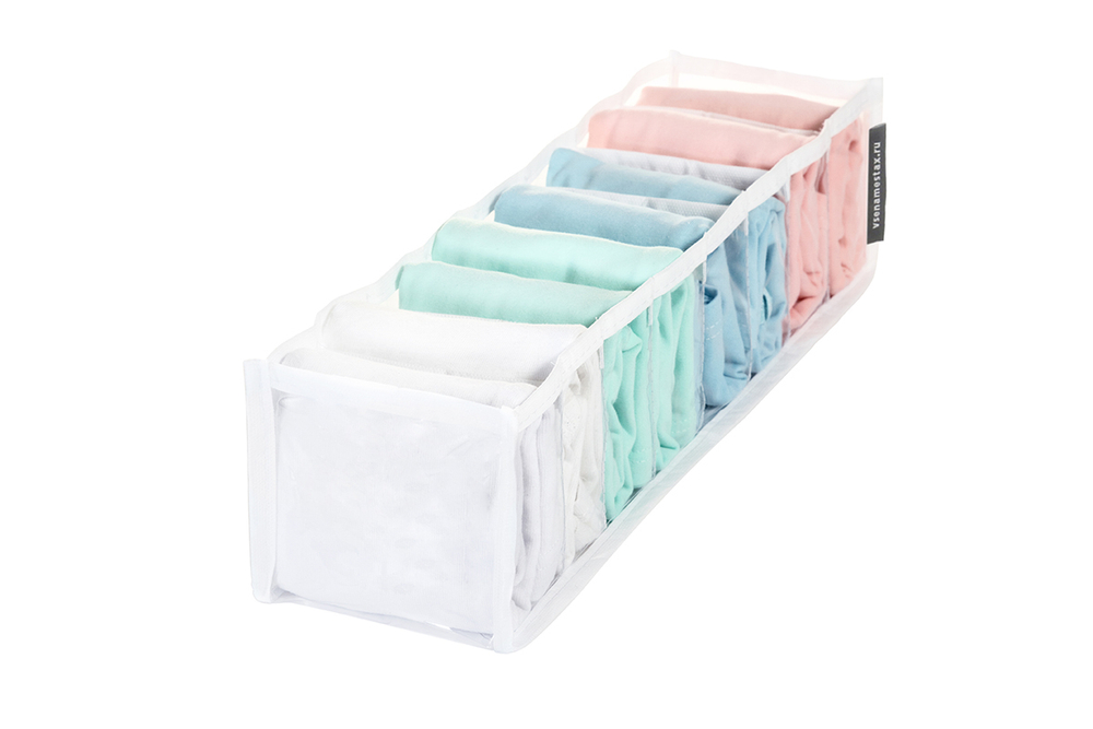 Органайзер прозрачный 40х10х10 см, 8 ячеек, Белый