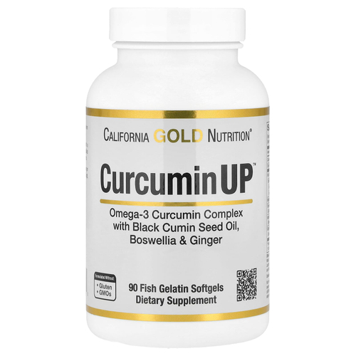California Gold Nutrition, CurcuminUP™ с комплексом куркумина и омега-3, маслом из семян чёрного тмина, босвеллией и имбирём, 90 капсул из рыбьего желатина