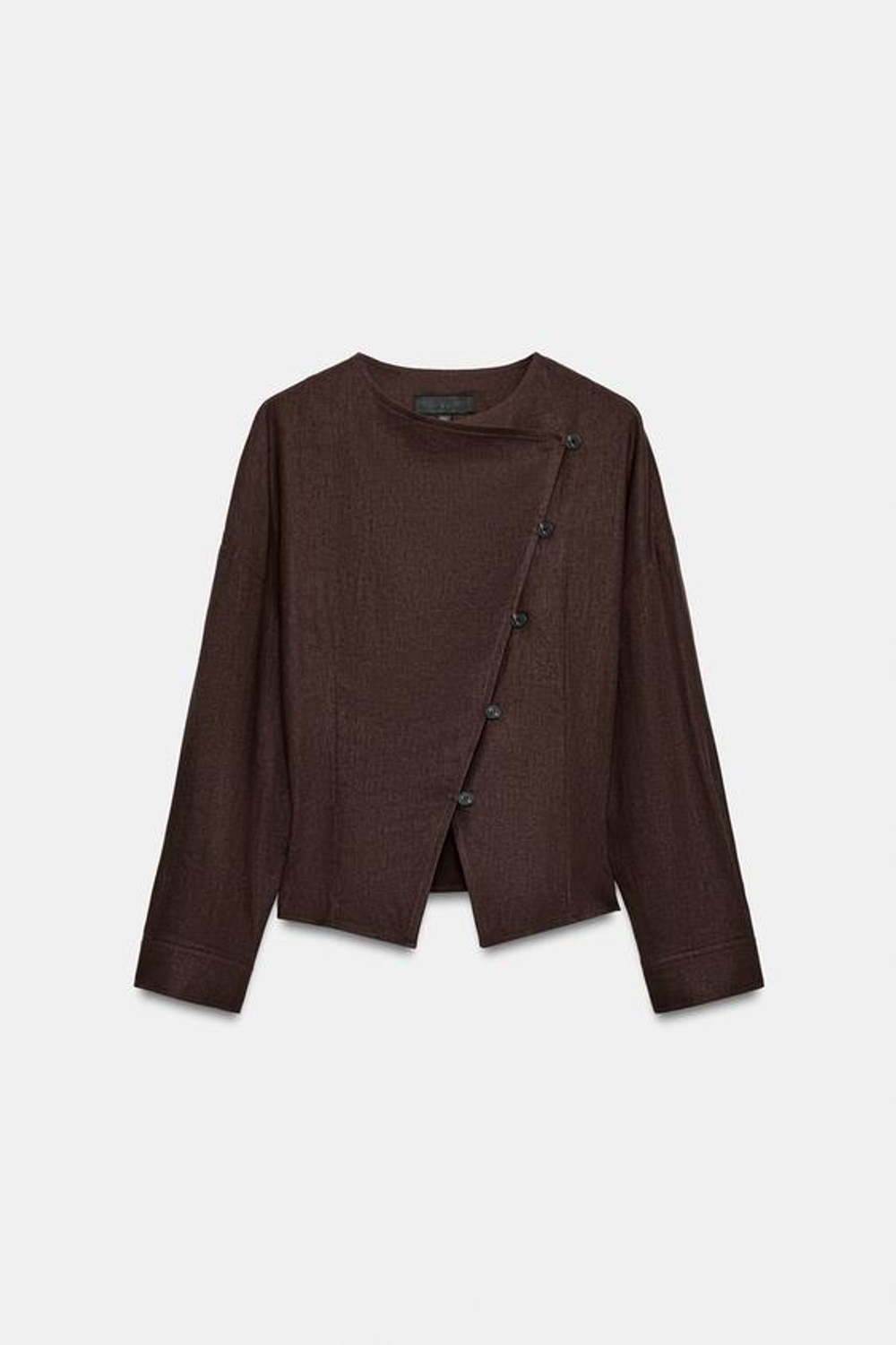 ZARA ДВУБОРТНАЯ КУРТКА ИЗ ЛЬНА, ШОКОЛАДНО-КОРИЧНЕВЫЙ