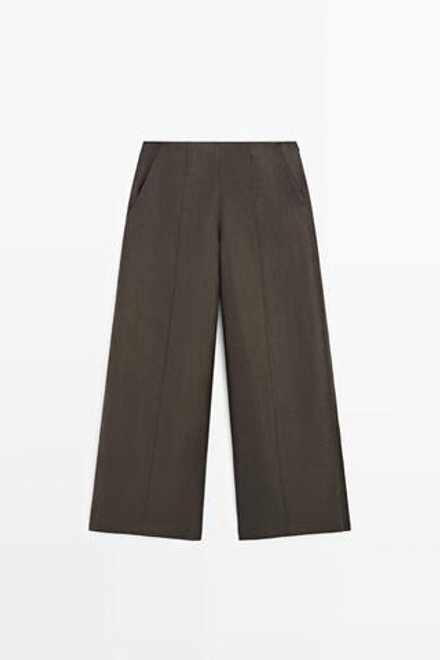 Massimo Dutti Струящиеся брюки из 100% льна, пестро-коричневый
