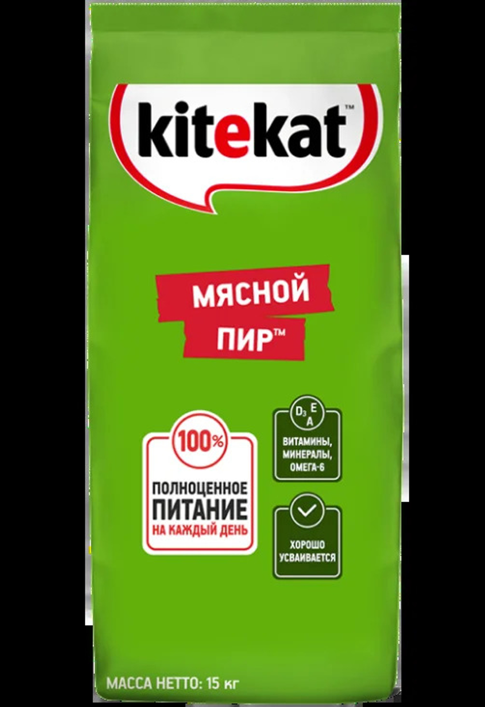 Kitekat сухой корм для взрослых кошек, мясо, 15 кг.