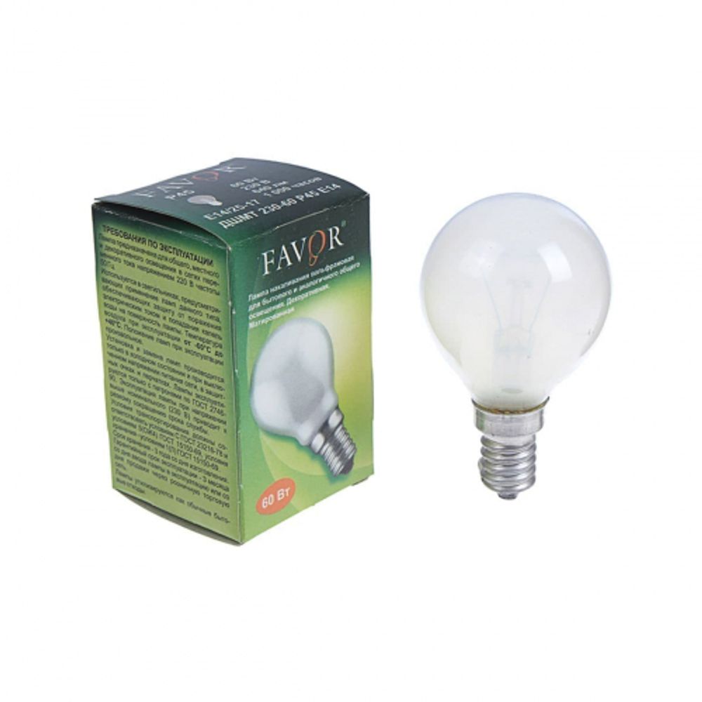 Лампочка Favor P45 60Вт Е14 / E14 230В шар матовый | Favor