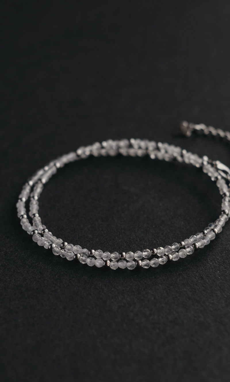 Чокер "Memo about Love" из лунного камня с серебряными бусинами с удлинителем 33-38 см