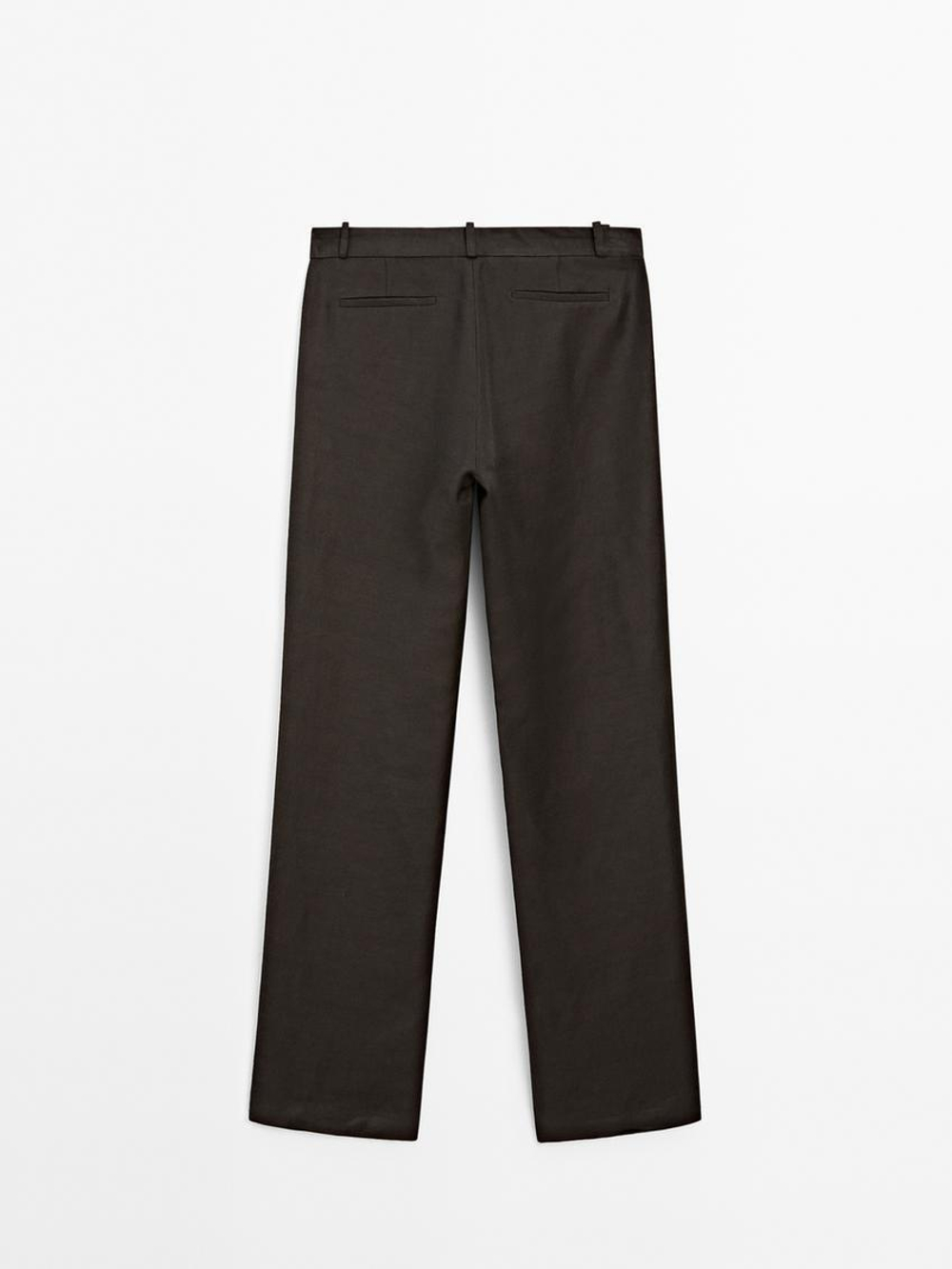 Massimo Dutti Брюки прямого кроя из смесового льна, коричневый