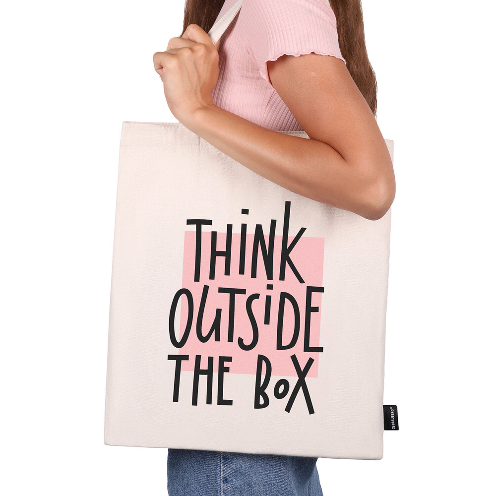 Сумка шоппер BRAUBERG канвас 40х35 см бежевый "Think outside the box" (2 штуки в упаковке)
