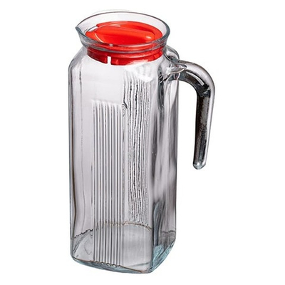 Кувшин «Фриго» с крышкой;стекло;1л;D=97,H=181,L=125мм;прозр.,красный (Цвет: прозрачный)