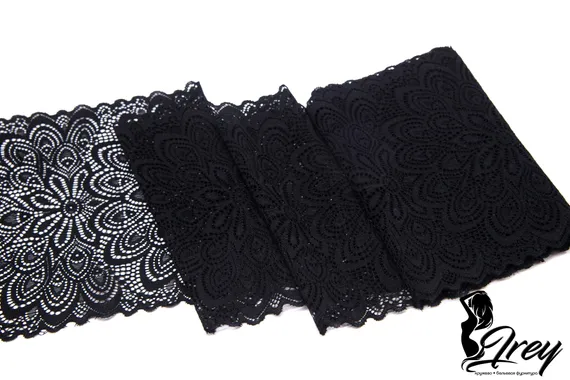 03-257 Кружево эластичное 17 см, павлин, черный