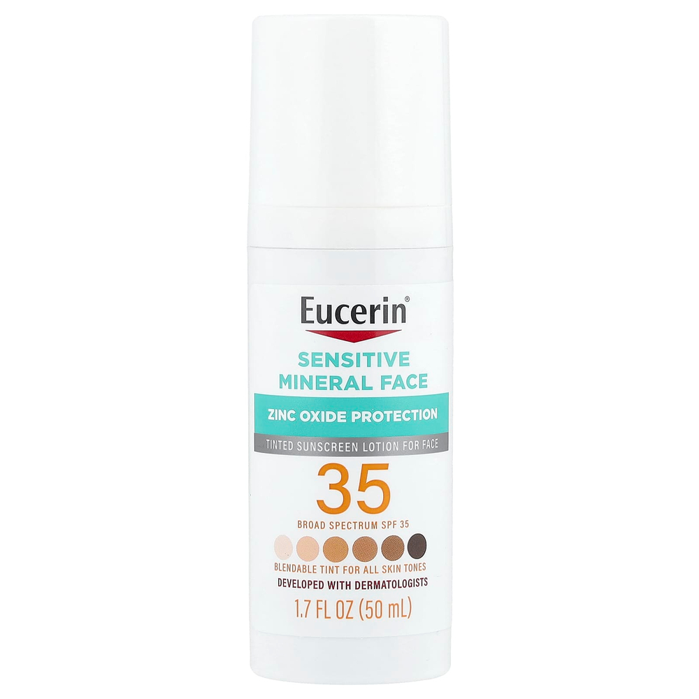 Eucerin, оттеночный минеральный солнцезащитный лосьон для чувствительной кожи, SPF 35, 50 мл (1,7 жидк. унции)