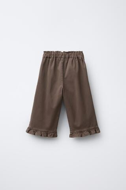 ZARA БРЮКИ БЭГГИ С ВОЛАНАМИ, КОРИЧНЕВЫЙ