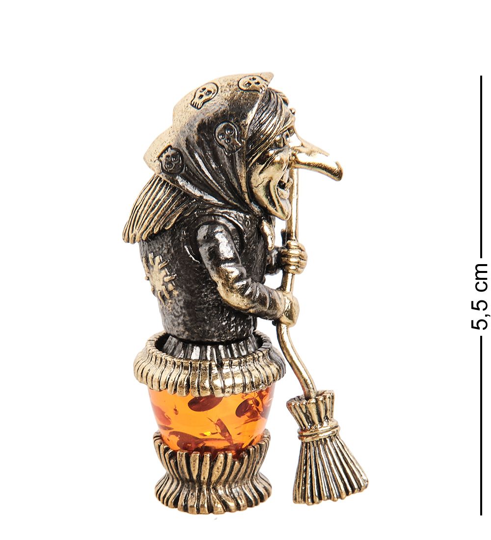 Народные промыслы AM- 789 Фигурка «Бабуся Ягуся в ступе» (латунь, янтарь)