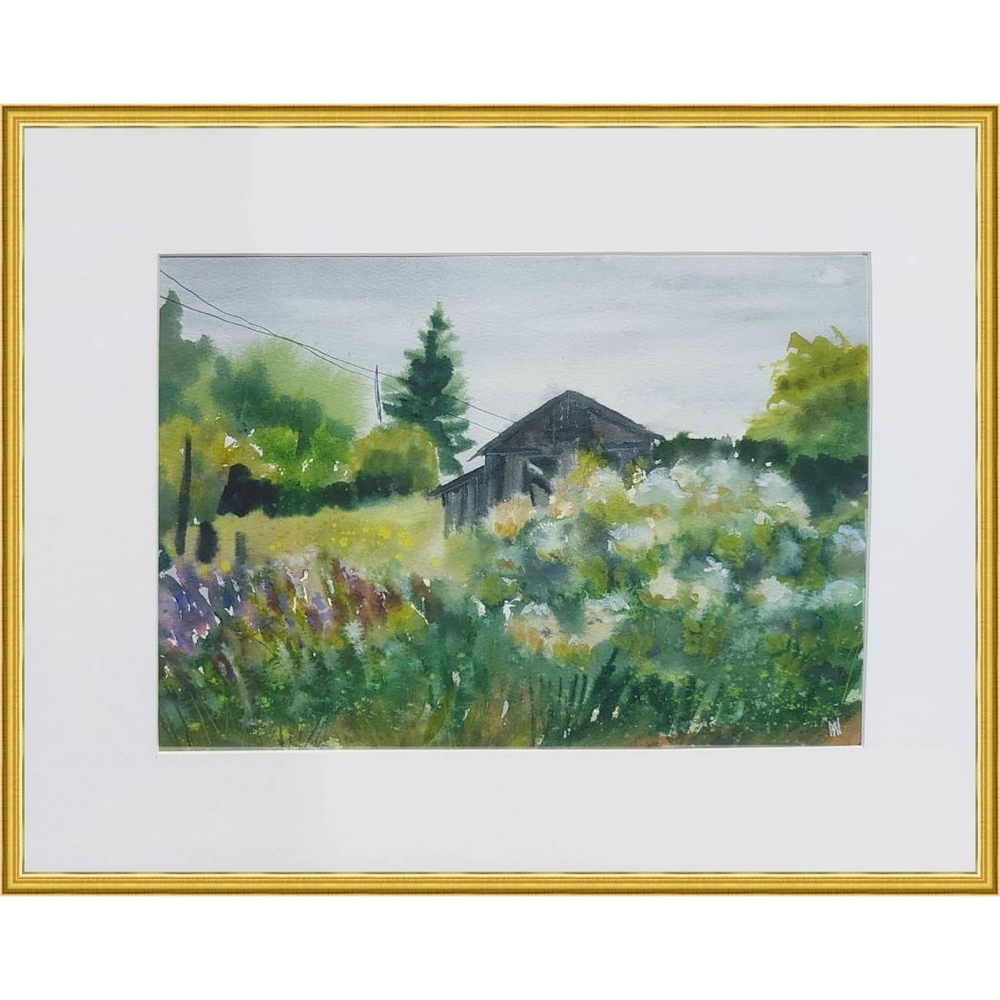 Картина авторская акварельная в паспарту 30х40 см на стену для интерьера "Заброшенный участок"