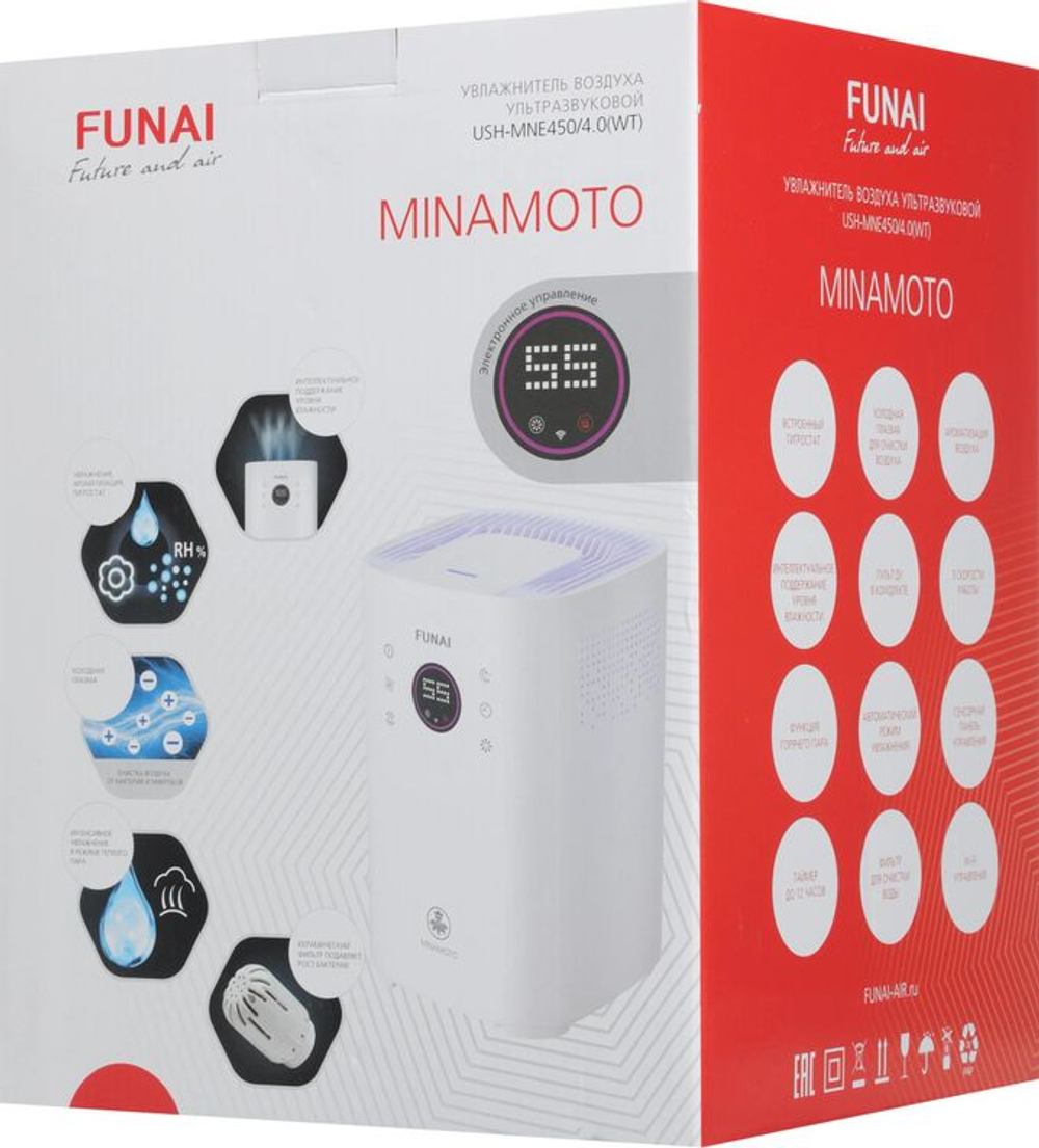 Увлажнитель воздуха ультразвуковой Funai USH-MNE450/4.0(WT),  4л,  белый