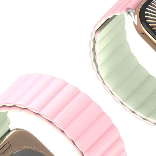 Ремешок магнитный двухсторонний от Dux Ducis для смарт часов Apple Watch размером 38, 40, 41 и 42мм, серия SD Series (два цвета Light Pink и Light Green)