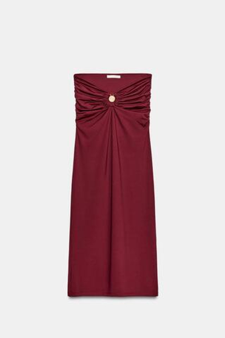 ZARA ЮБКА МИДИ ИЗ ПОЛИАМИДА С ОТДЕЛКОЙ, БУРГУНДИ