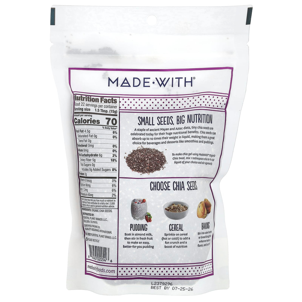Made With, Органические семена чиа, черные, 340 г (12 унций)