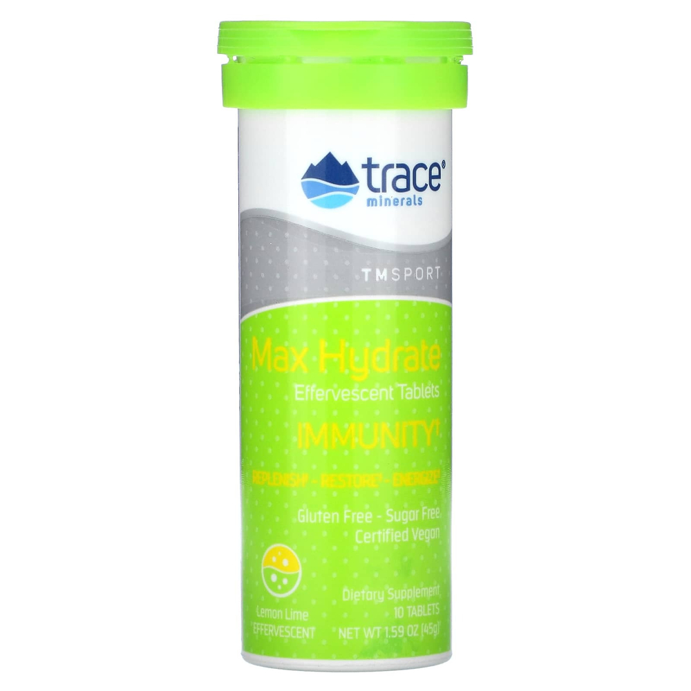 Trace, TM Sport, Max-Hydrate Immunity, шипучие таблетки для поддержки иммунитета, со вкусом лимона и лайма, 8 упаковок по 10 таблеток в каждой
