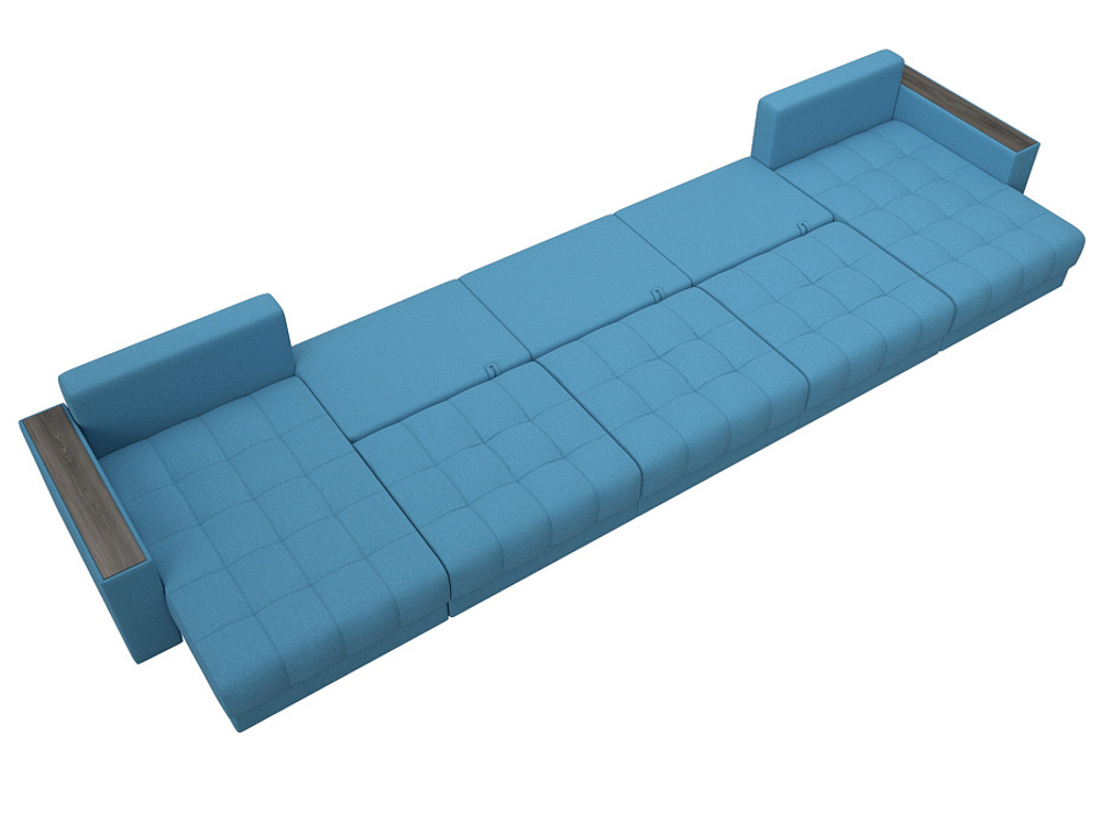 Диван П-образный с декором Лига-049 НПБ Мегалонг, Амур 10 РОГОЖКА голубой