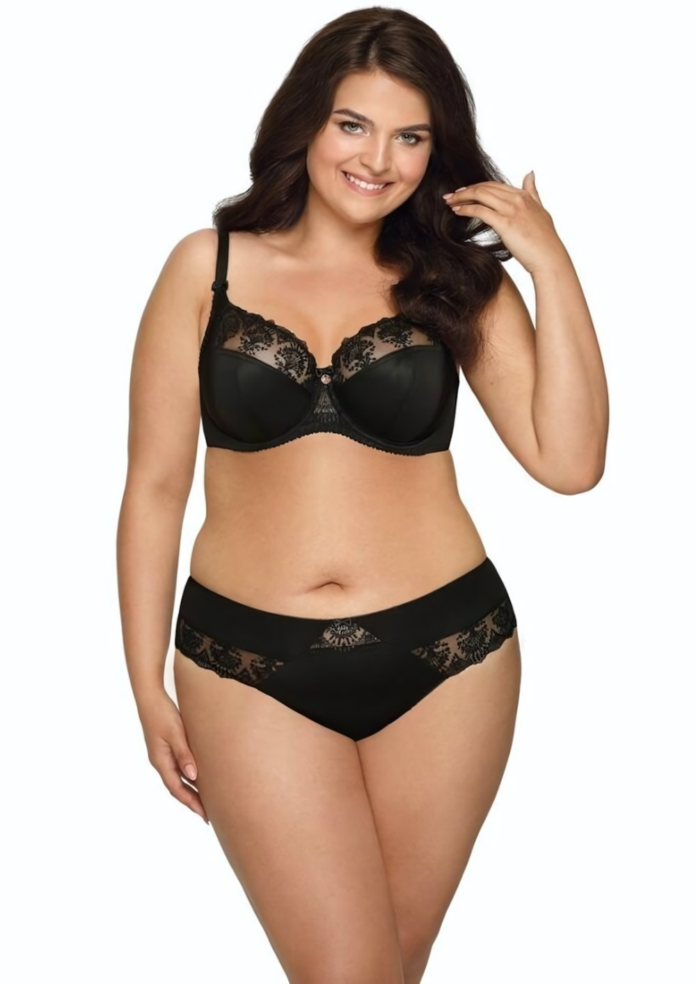 Бюстгальтер на косточках с нежными кружевными элементами (Размер: 65J) (Цвет: телесный)