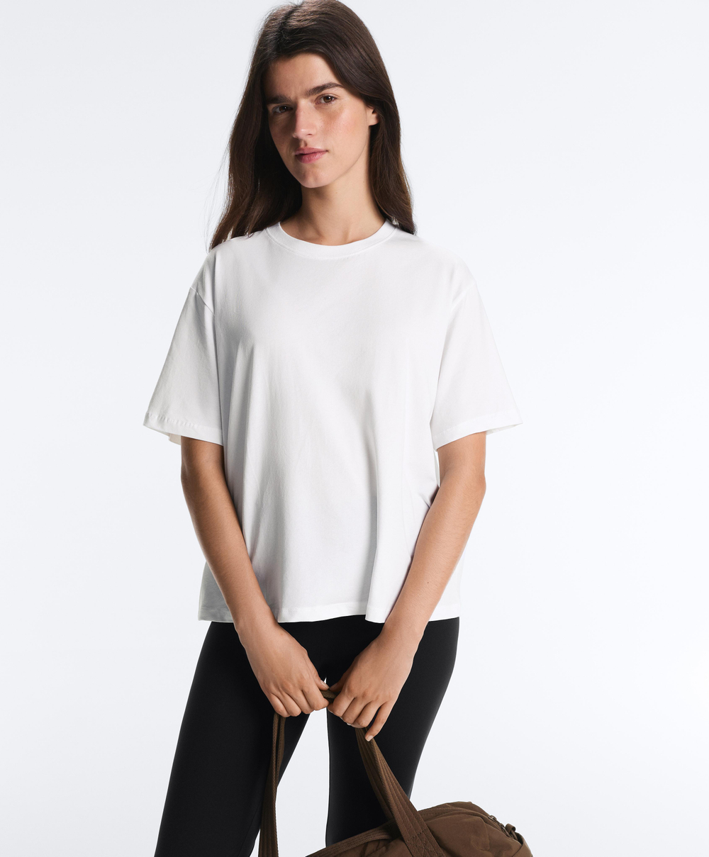 Oysho Boxy футболка с короткими рукавами из смесового хлопка, белый