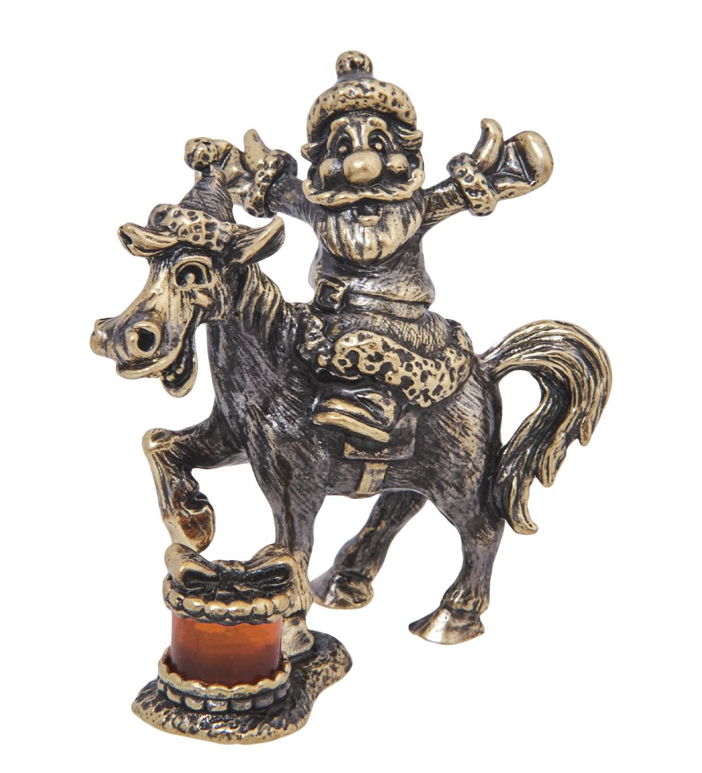 Народные промыслы AM-4247 Фигурка «Лошадь с дедулей» (латунь, янтарь)