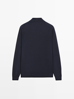 Massimo Dutti Шерстяной свитер с воротником поло, темно-синий