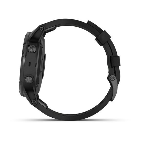 Мужские мультиспортивные часы Garmin Fenix 5 Plus Sapphire - черные с черным кожаным ремешком 010-01988-07