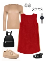 Платье сарафан офисное замшевое А силуэт с лампасами