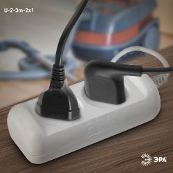 Удлинитель электрический ЭРА U-2-3m-2x1 без заземления 2 розетки 3м ПВС 2x1мм2 10А | Бытовые удлинители