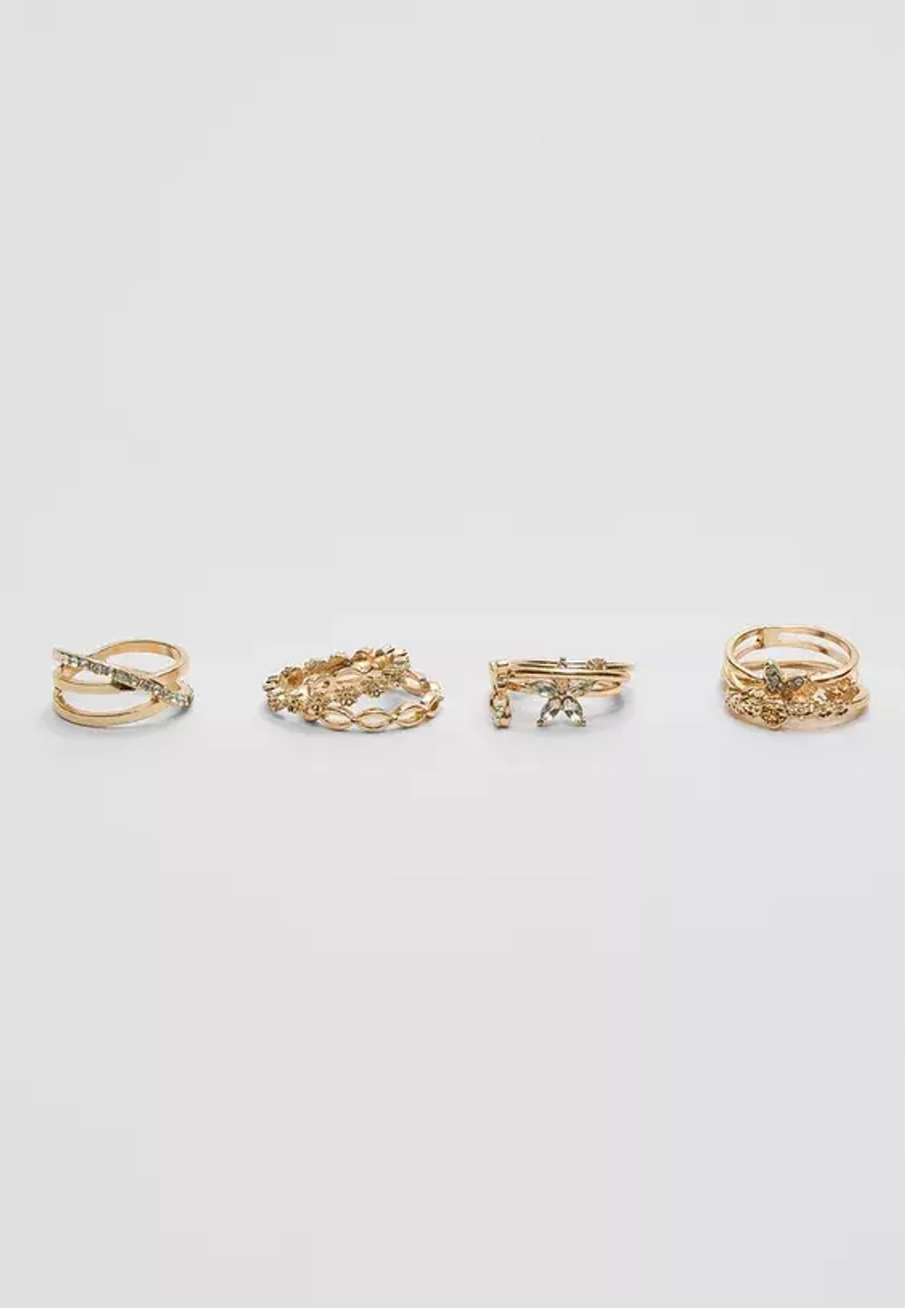 STRADIVARIUS Набор из 9 колец с бабочками и стразами, золотой