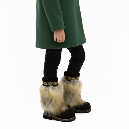 Унты детские из лисы и замши