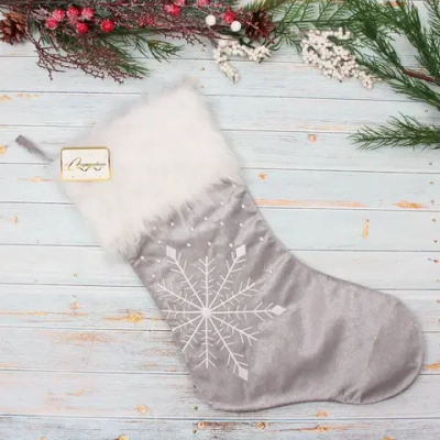 Носок новогодний «Снежинка» 46*22 см, серый