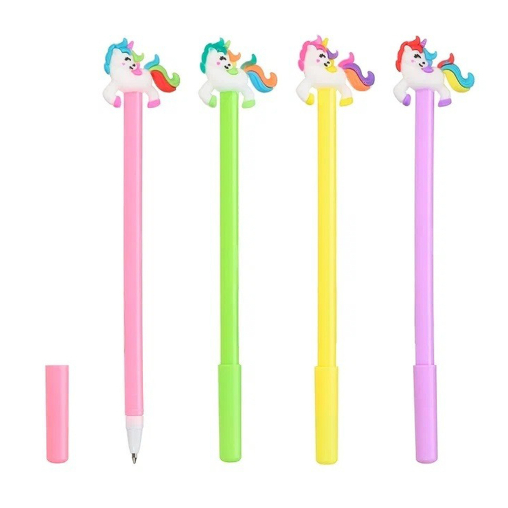 Ручка шариковая, Basir, синие чернила, серия "Единорог", с резиновой фигуркой, 24 шт