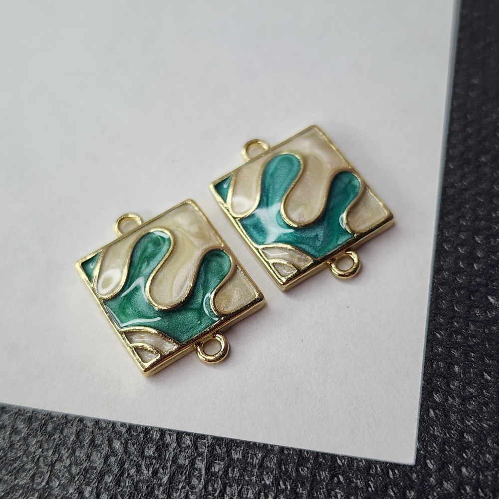 Коннектор, позолота с рисунком эмалью, р-р 12.5×17мм, штучно