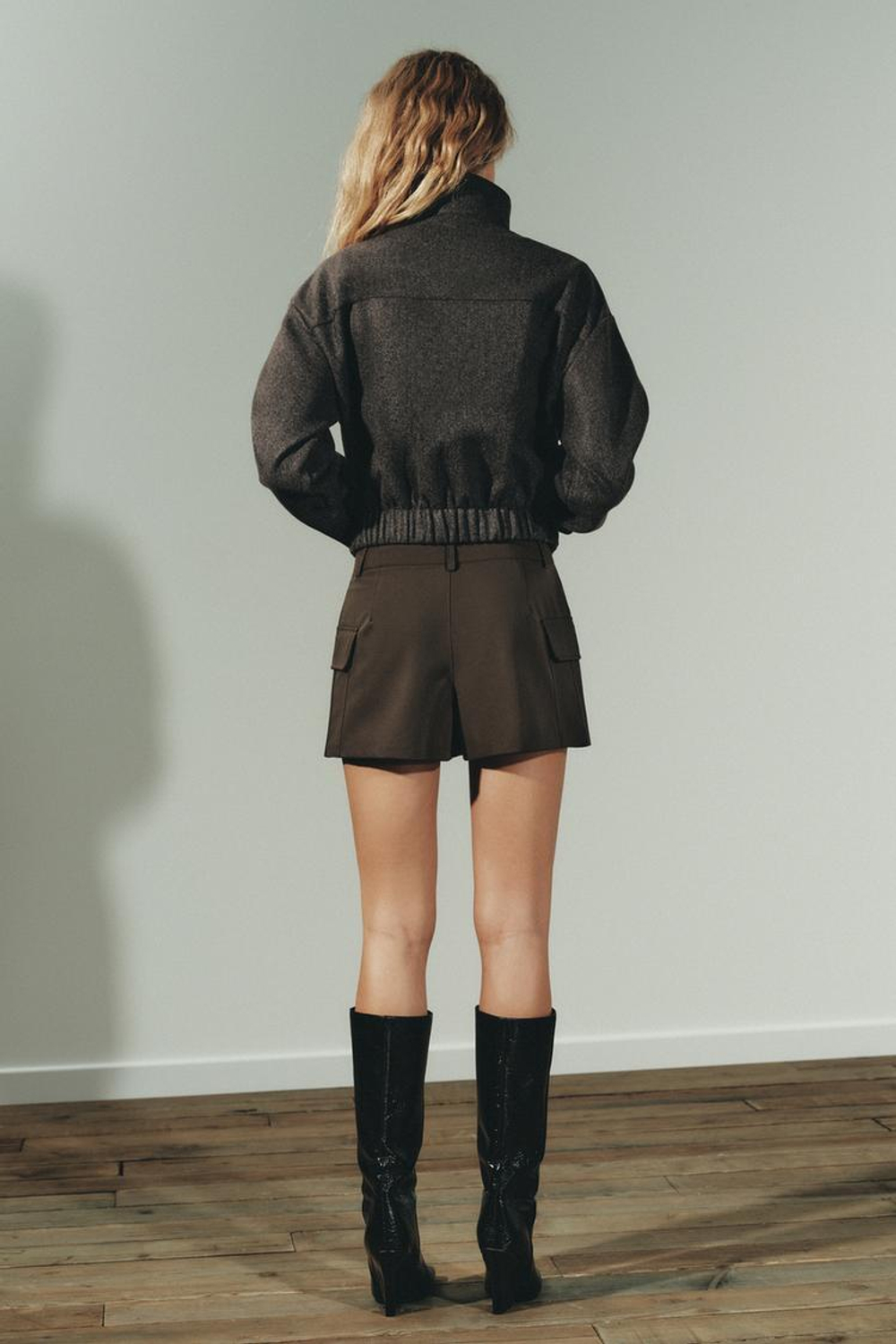 ZARA БОМБЕР ИЗ МЯГКОЙ ТКАНИ, ТЕМНО-КОРИЧНЕВЫЙ