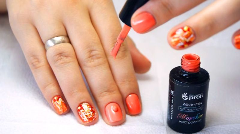 МК Оранжевое лето. Дизайн ногтей гель-лаками Морское настроение, Tint и клеем для переводной фольги
